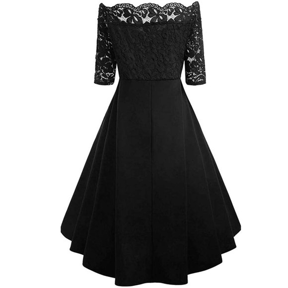 Women Off Shoulder High Low Hem 3/4 Sleeve Lace Detail Boho Flowy Long Dress XL - Picture 5 of 7